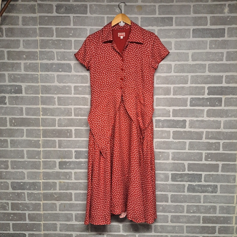 Kenzo Paris Womens Vintage 70s Sakura Flowers Button Midi‎ Dress Size 36
